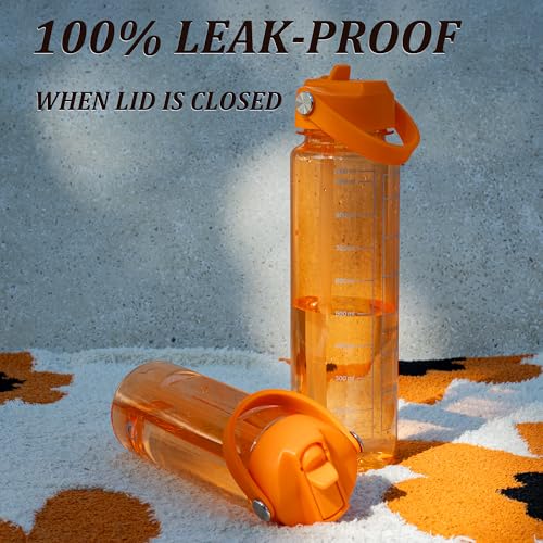 GOPPUS 20oz Clear Water Bottle with Flip Straw, Lightweight, Leakproof, Easy Carry and BPA-Free, Tritan Water Bottlefor Sport, Travel, Outside (Orange) - color: Orange, size: 20 Ounces