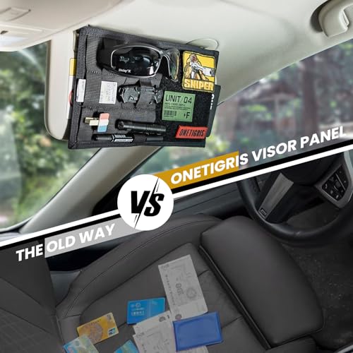 ONETIGRIS Molle Visor Panel Organizer, Molle Panel Tactical Car Sun Visor Cover Vehicle Visor Storage Holder Pouch Molle Webbing with Hook-and-Loop Straps for Cars, Trucks, Suvs (B) - style: B