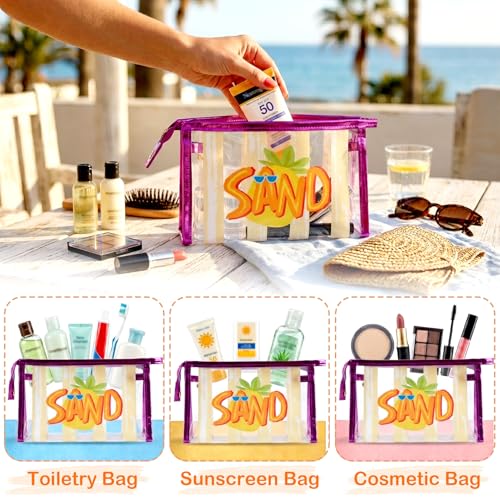 COSHAYSOO Sunscreen Bag Clear Makeup Toiletry Pouch Beach Vacation Essentials for Women Teen Girls Trip Gifts Summer Pool Travel Must Have Accessories Waterproof Stuff - color: Multi-Sand