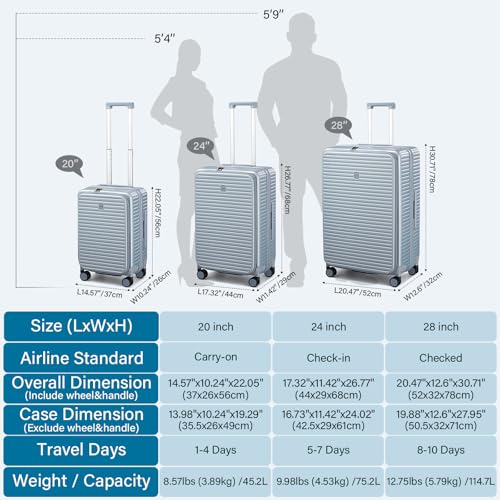 HanTrip Hard Shell Suitcases 24 Inch Check in Luggage with Spinner Wheels Cup Holder, Lightweight Top Opening Expandable Luggage Hard Case Rolling Medium Checked Suitcase with Lock, Silver - color: Arctic Silver, size: Expandable 24 Inch