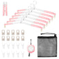 6 Pack Fodable Travel Hangers with Clips & Adjustable Clothesline, Portable Collapsible Hangers with Storage Bag for Suitcase, Hotel, RV, Cruise Essentials Set (Pink) - color: Pink