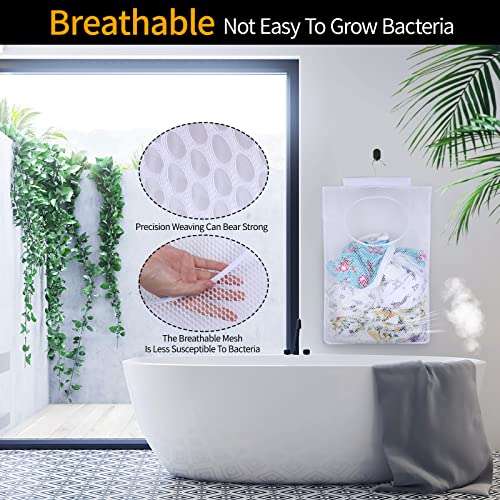 Breathable Mesh Laundry Hamper, Bringing Hooks Foldable Hanging Shower Caddy, Fast Drying Portable Space Saving Storage Bag, Applied to College Dorm Rooms, Gym, Swimming and RV Travel (White) - color: White