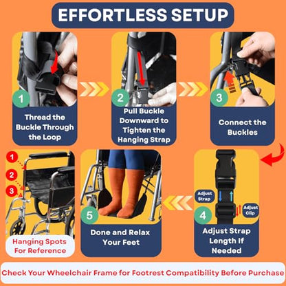 Wheelchair Footrest Hammock, Anti Squeeze Leg Rest for Wheelchair, Foot Sling for Foot Rest Replacement Adjustable Height, Leg Support Hammock w/Soft Base, Wheel Chair Essential Accessories
