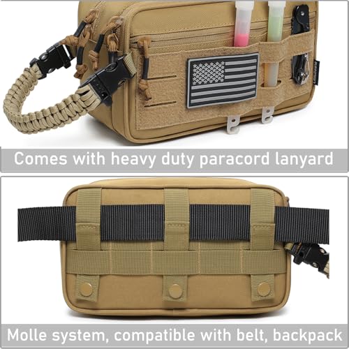 Tactical Toiletry Bag for Men Dry Wet Separate Dopp Kit Travel Hygiene Bag EDC Utility Tool Molle Pouch Mens Shaving Kit Travel shower Bags (Khaki) - color: Khaki