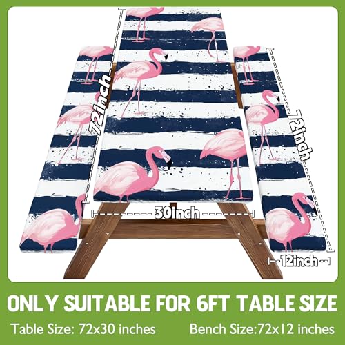 Picnic Table Cover with Bench Covers Elastic Table Cloth Cool Fun Unique Ideas Birthday Christmas Xmas Valentine's Day Camping Gifts for Camper RV Owner Camping Lovers Couple Women Men Mother Father - color: Blue Striped Flamingo, size: 72in