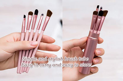 AKOAK 5 Pcs/set Travel Portable Mini Eye Makeup Brush Set Apply Eyeshadow Eyeliner Eyebrow Brush Lip Makeup Brush Set Makeup Tools (Pink) - color: Pink