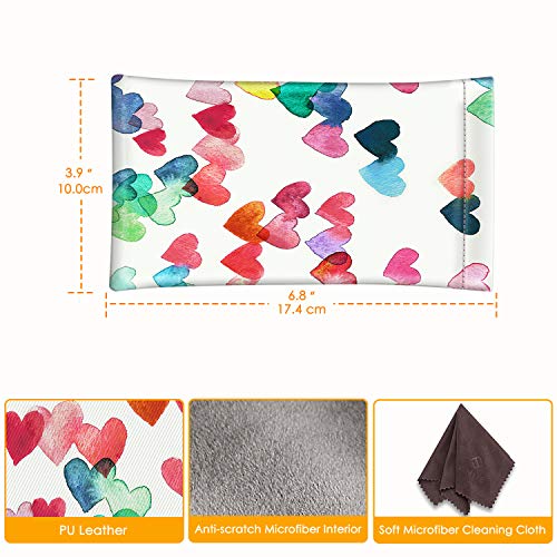 [2 Pack] Fintie Eyeglasses Pouch with Cleaning Cloth, Portable Squeeze Top Leather Glasses Case Sunglasses Bag, Rose Gold + Raining Hearts - color: Rose Gold + Raining Hearts
