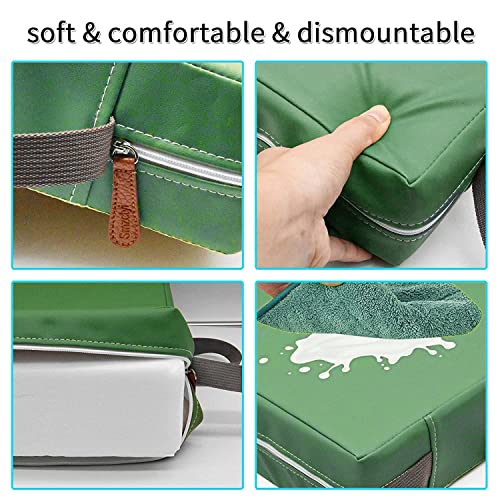 Toddler Booster Seat for Dining Table, PU Washable Double Safe Straps Non-Slip Bottom Booster Seat Dining Toddler, Portable Travel Increasing Cushion (Dark Green) - color: Dark Green