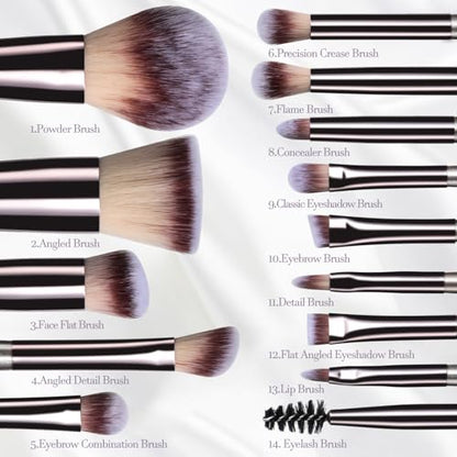 Travel Makeup Brush Set BS-MALL14 PCS Professional Makeup Brushes with Case & Sponge for Foundation, Concealer, Powder, Blush & Eyeshadow, Soft Synthetic Brush Kit for Women, Beginners & Travelers - color: Champagne