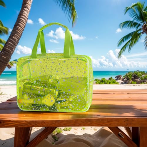 Yellow Star Large Cosmetic Bag and Travel Pouch with Handle,Durable Material,Zipper Design-Ideal for Makeup,Travel Essentials - color: Fluorescent Yellow