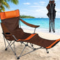 Camping Lounge Chair with Headrest Footrest and Storage Bag, Portable Folding Reclining Camping Chair with Foot Rest for Adults Outdoor Camping Beach Hiking Fishing (Orange Brown)