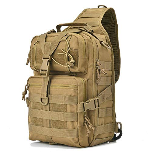 Men's Tactical Sling Bag Small Crossbody Backpack Military Rover Shoulder Pack Molle Assault Range Bag Camping Hunting - color: Brown