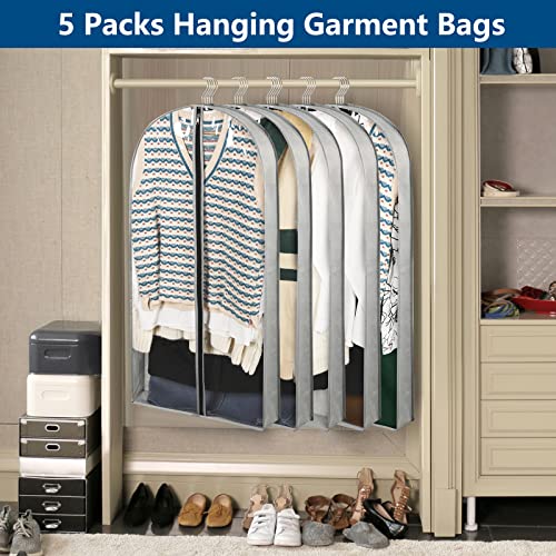 5 Pack 40" Garment Bags for Hanging Clothes Storage, Clear Suit Garment Bags with 4" Gussets for Closet Storage Travel, Plastic Protector for Coat, Jacket, Sweater, Shirts - size: 40" 5Pack