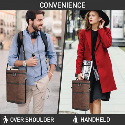 opux 2 Bottle Wine Carrier Tote, Insulated Leakproof Wine Cooler Bag, Wine Travel Bag for Picnic BYOB Beach, Portable Wine Bottle Carrying Case, Gift for Wine Lover Women Men Christmas, Brown Leather - color: Rustic Brown