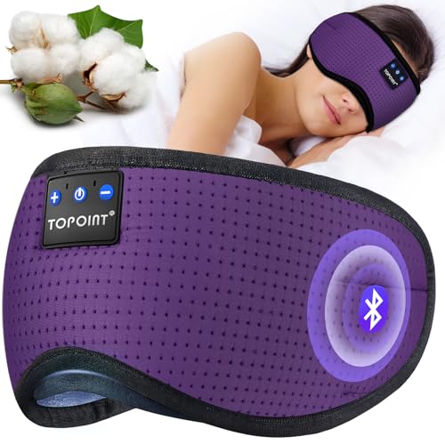TOPOINT Sleep Mask Headphones Bluetooth Wireless 5.4, Breathable Cotton Eye Mask for Sleeping Side Sleepers Travel Music Headsets with Microphone Handsfree Men Women - color: Deep Purple, style: Breathable