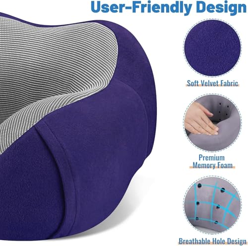 CloudBliss Travel Pillow for Airplane, Memory Foam Neck Pillow for Traveling, Flight Pillow with Eye Mask, Earplugs, Storage Bag, Compact Neck Pillow for Long Flight Travel, Travel Essentials, Navy - color: Navy