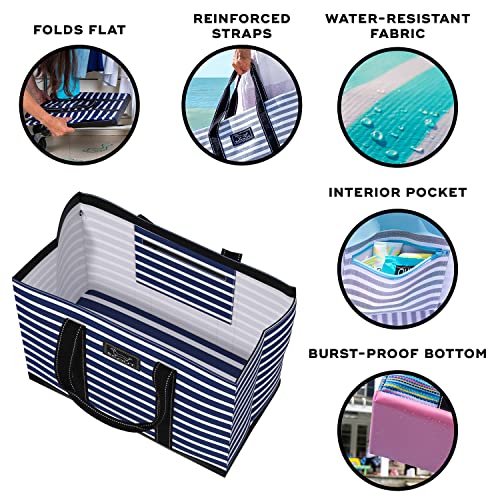 SCOUT Original Deano Tote - Durable Lightweight Open Top Beach, Pool & Lake Bag, Inside Zip Pocket, Folds Flat - color: Nantucket Navy