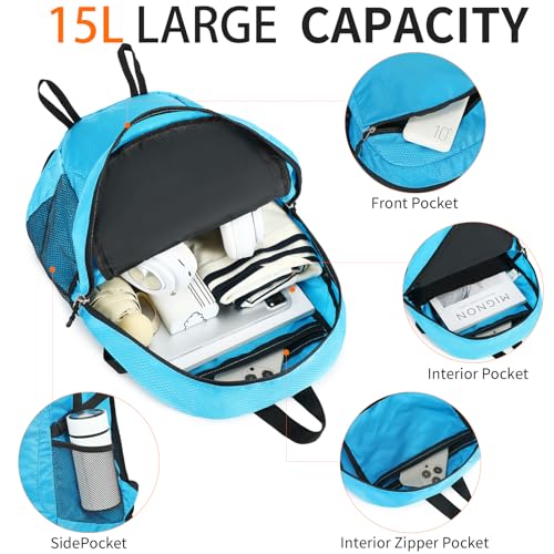 Small Hiking Backpack 15L Travel Lightweight Hiking Packable Daypack Water-Resistant Foldable Backpacks for Women Men Camping (Blue) - color: Blue, size: 15L