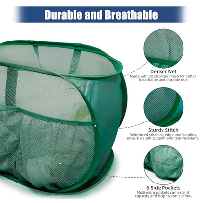 Collapsible Laundry Baskets, Upgrade Pop Up Laundry Hamper with Convenient Bags, Foldable Laundry Basket Mesh Light Weight, Easy to Carry Clothes Hampers for Laundry, Dorm, Toys, Travel Green - color: Green