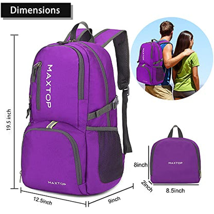 MAXTOP 40/50L Lightweight Packable Backpack for Hiking Traveling Camping Water Resistant Foldable Outdoor Travel Daypack - color: Purple