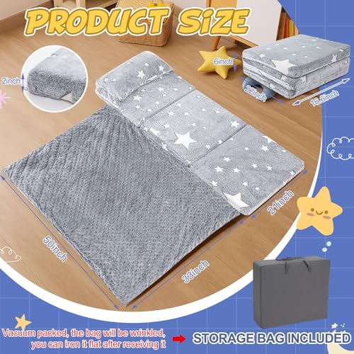 Preschool Nap Mat with Pillow and Blanket, 21" x 50" Glow Sleeping Bag Toddler Nap Mat for Daycare Kids, 2" Thick All in one Foldable Floor Mattress for Girl Boys - style: Star Pattern