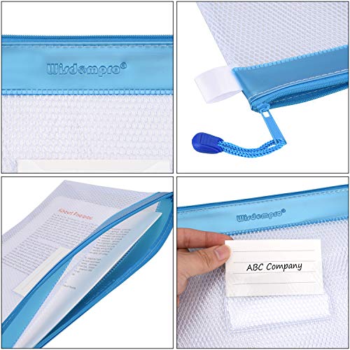 Wisdompro Zipper Pouch, 4 Packs Durable Letter Size Waterproof Mesh File Bag, Document Organizer - Blue - color: Blue