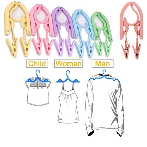 YOUOWO 12 Pcs Travel Hangers with 24 Pcs Clips,Portable Foldable Clothes Hangers for Scarves Suits Trousers Pants Shirts Socks Underwear - size: 12 Pack Hanger without Clothesline