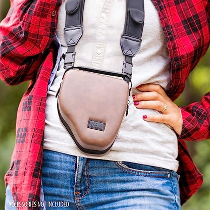 USA Gear Hard Shell Camera Case for DSLR & Mirrorless Cameras, Compatible with Canon, Nikon, Sony & Fujifilm - Fits EOS R100, Rebel T7 / 2000D, Nikon Z30, Sony A7III / A7 IV, Fujifilm X-T5 / X-T50 - color: Brown Vegan Leather