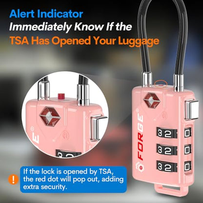 Forge TSA Approved Cable Luggage Locks, 2 Pink Locks, Re-settable Combination with Alloy Body - color: Pink 2 Locks