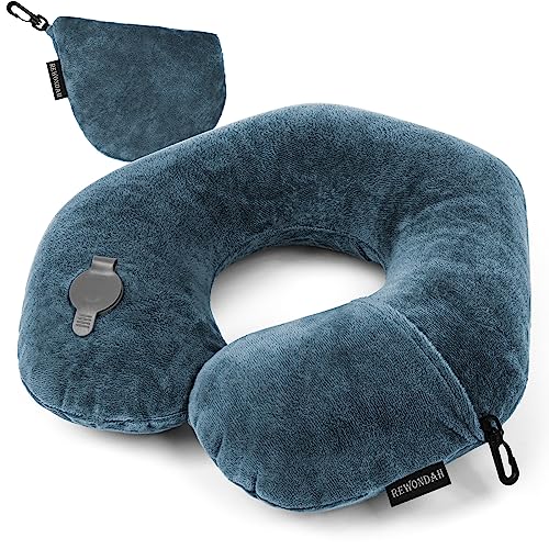 Rewondah Neck Pillows for Travel, Inflatable Travel Pillow, Inflatable Neck Pillow for Traveling Airplane with Soft Velour Washable Cover, U Shape Blow Up Neck Pillow for Airplanes Train Car Travel - color: Green, size: U-Shape