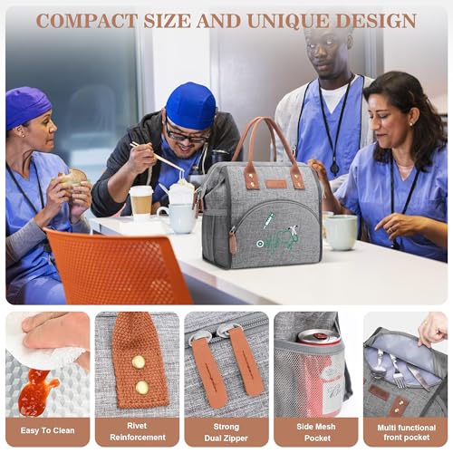 LOKASS Nurse Lunch Bag for Women, Embroidered Lunch Box with Special Nursing Design, Insulated Lunch Tote Ideal for Nurse Gifts, Neutral Grey - color: Gray - Medical ECG