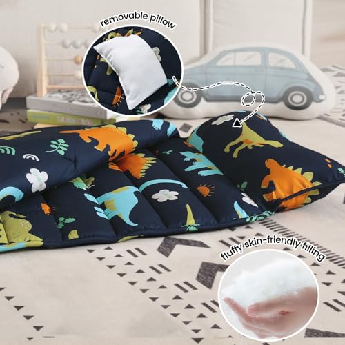 PHF Soft Toddler Nap Mat with Removable Pillow, Rollup Design Kids Sleeping Mat, Slumber Bags for Boys, 50"x20" Toddler Sleeping Bag for Daycare Preschool Travel Camping, Large Dinosaur - color: Large Dinosaur