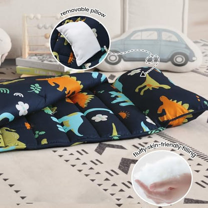 PHF Soft Toddler Nap Mat with Removable Pillow, Rollup Design Kids Sleeping Mat, Slumber Bags for Boys, 50"x20" Toddler Sleeping Bag for Daycare Preschool Travel Camping, Large Dinosaur - color: Large Dinosaur