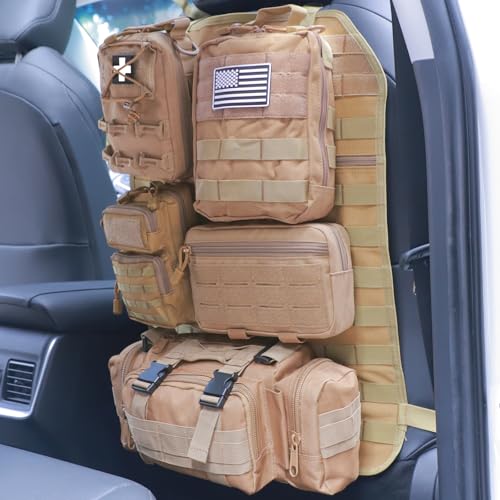 Universal Tactical Seat Back Organizer Vehicle Molle Panel Organizer Storage Bag with 5 Detachable Molle Pouch for All Vehicel Such as Jeep,Truck,SUV, Car, Ford,Chevy etc - color: Upgraded-B-Khaki