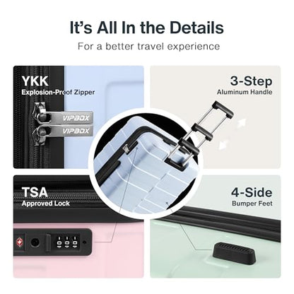 Vipbox Luggage 28 Inch (3-Years VIP Service) Hardside Expandable Large Capacity Travel Suitcase Ultra Durable Polycarbonate Lightweight with TSA Lock Spinner Wheels, Sky Blue - color: Sky Blue, size: 28 INCH