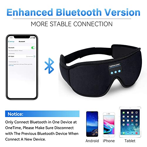 Sleep Headphones, Bluetooth 5.0 Wireless 3D Eye Mask, Lightimetunnel Washable Sleeping Headphones for Side Sleepers With Adjustable Ultra Thin Stereo Speakers Microphone Hands Free for Insomnia Travel - color: Black