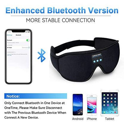 Sleep Headphones, Bluetooth 5.0 Wireless 3D Eye Mask, Lightimetunnel Washable Sleeping Headphones for Side Sleepers With Adjustable Ultra Thin Stereo Speakers Microphone Hands Free for Insomnia Travel - color: Black