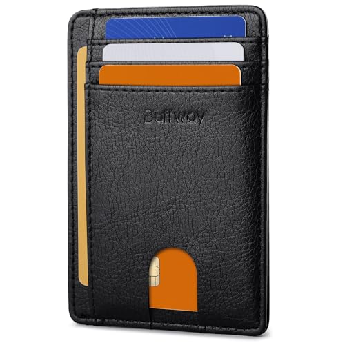 Buffway Slim Minimalist Front Pocket RFID Blocking Leather Wallets for Men and Women - Galactic Crack Black - color: Galactic Crack Black