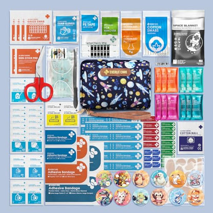 EVERLIT Care Rescue Pack | Family-Friendly First Aid Kit for Kids with 200 Pcs Medical Supplies | Travel-Friendly Compact Storage Bag for Home, Car, Travel, Camping, Adventure (Galaxy) - color: Galaxy