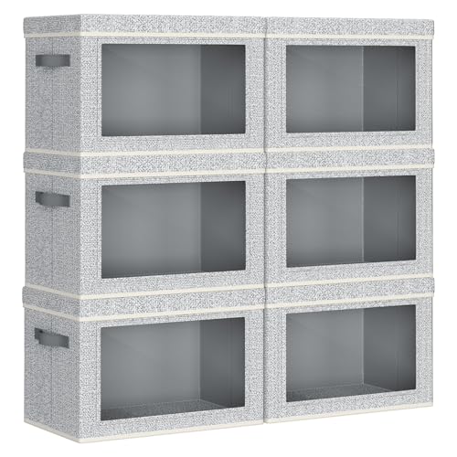 Homsorout Collapsible Storage Bins with Lids - Stackable Storage Containers with Window, 6 Pack Fabric Cube Bins for Closet, Home & Office Organization Baskets, Light Gray, 14.9" x 9.8" x 9.8" - color: Light Grey, size: L(6-Pack)