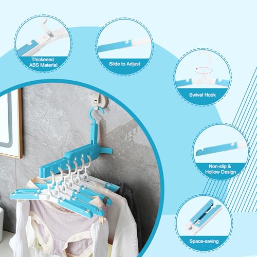 Foldable Travel Hangers for Cruise, 6 Pack Portable Collapsible Hangers with Clips, Folding & Space-Saving Suitcase Hangers for Travel, (Blue-White) - color: Blue-white