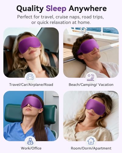 Weighted Blackout Sleep Mask for Women, 3D Contoured Zero Eye Pressure, Lash-Friendly Deep Eye Cups, Adjustable Slide Buckle Strap, Self-Care & Relaxation Gift for Her (Purple) - color: Purple