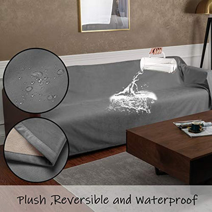 Ameritex Pet Bed Blanket Reversible 100% Waterproof Velvet Super Soft for Sofa and Bed (40x60 Inches, Light Grey+Beige) - color: Light Grey+beige, size: 40x60 Inches