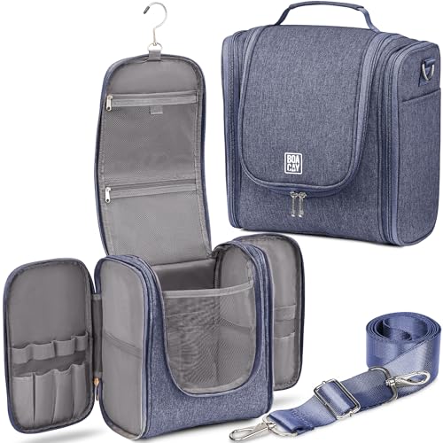 BOACAY Extra Large Hanging Travel Toiletry Bag for Women and Men, Makeup Bag, Bathroom & Shower Organizer Kit for Accessories, Cosmetics, Essentials - color: (X-Large) Violet Blue - Gray Interior