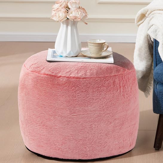 Foot Ottoman 20"x15" Small Automan Foot Rest Pouf Ottoman Cover Round with Sponge Small Foot Rest Filled Foot Pouf Ottomans Stuffed Pink Mushroom Modern Ottomans Hassock Footstool Footrest for Couch - color: Pink, size: 20"D x 20"W x 15"H