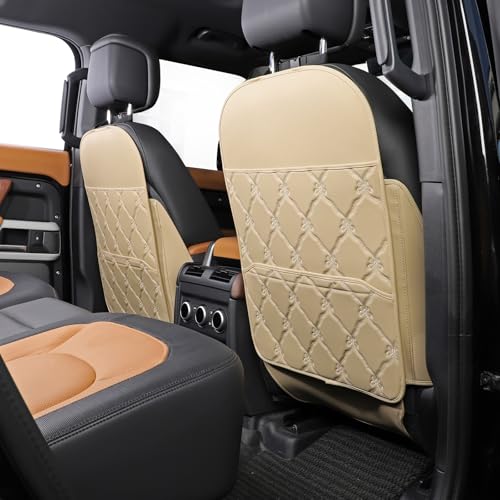 TAIKOO Seat Back Protector w/Dual Pockets,Guards Seats from Kicks & Scuffs | Keeps seat backs looking new for a long time. Easy to install and clean. 2-piece set, size: 30in × 18in × 0.2in - color: Style B-Beige