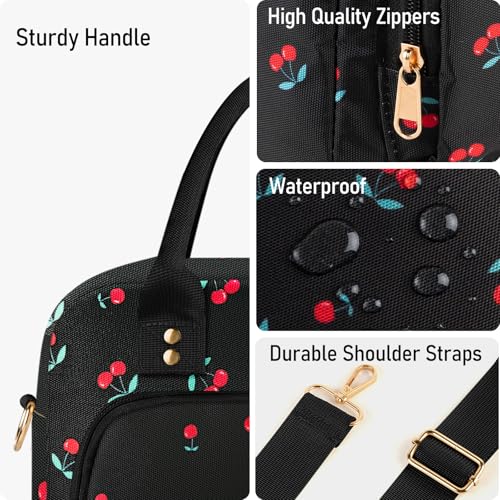 Lunch Bag Large Insulated Lunch Box for Women Men Adult Cute Cherry Lunchbox Lunch Bags Boxes Pail with Shoulder Strap for Work Mom Picnic Office Travel 11.4×6.8×9.1 inches 11.5L Black - color: Black Cherry