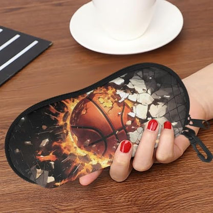 AFPANQZ Glasses Case with Carabiner Hanging Portable Neoprene Zipper Sunglasses Case Soft Lightweight - color: Basketball Flame Pattern