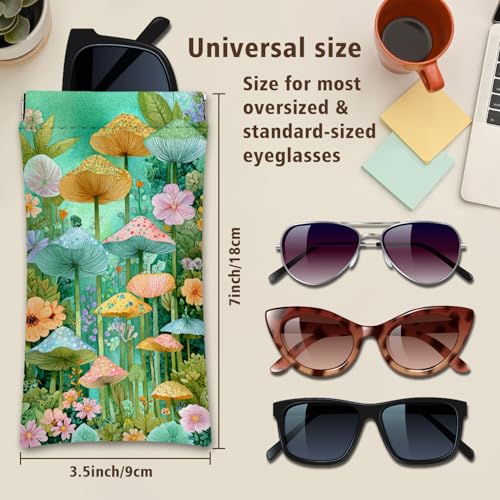 Eyeglasses Sunglasses Case PU Soft Squeeze Top Glasses Pouch for Women Student,Floral Pattern Portable Anti Scratch - color: Green-mushroom01