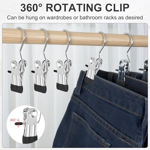 80 Pcs Boot Hanger Clips for Closet, Laundry Hanging Hooks with Clips, Portable Single Clip Boot Hangers Bulk for Travel Socks Pants Hats Towels (Black)